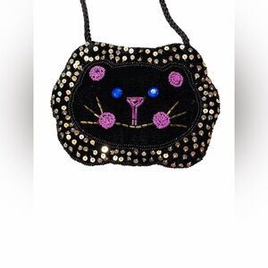 Black Velvet and Gold Sequins Cat Face Kids Crossbody